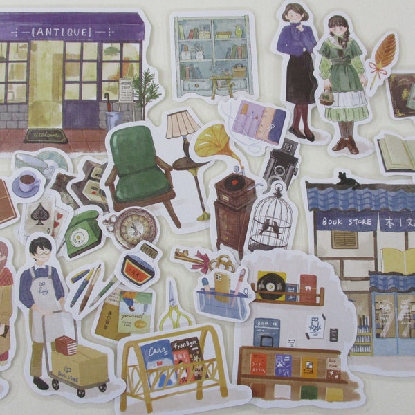 Bookstore Antique Store Shopping Life style Stickers book store phone coffee home relax man woman picture scrapbooking variety people read
