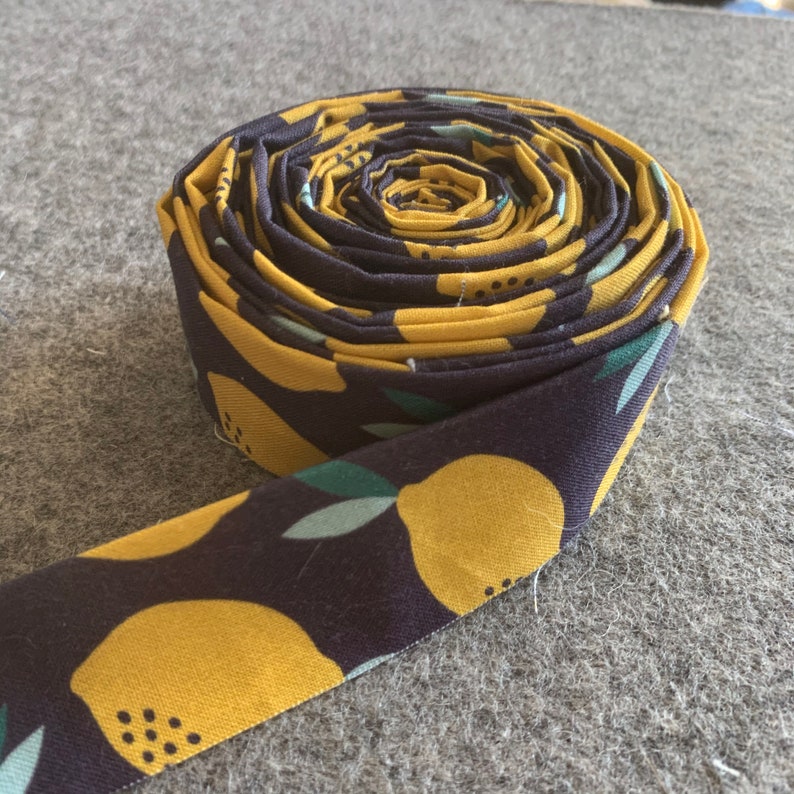 Fruity by Maja Faber for Paintbrush Studio FabricsCotton Fabric lemons in Navy Quilt Binding by the yard