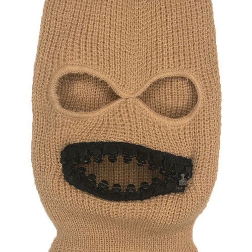 ZEF2DEATH Black Ski Mask With Gold Teeth Zipper Mouth Zefstyle Etsy