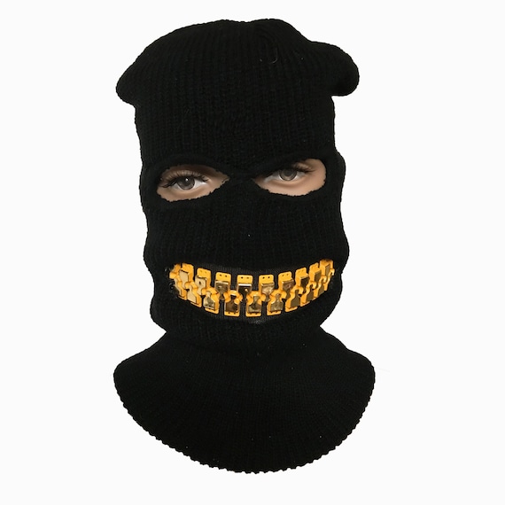 ZEF2DEATH black ski mask with gold teeth zipper mouth zefstyle Etsy