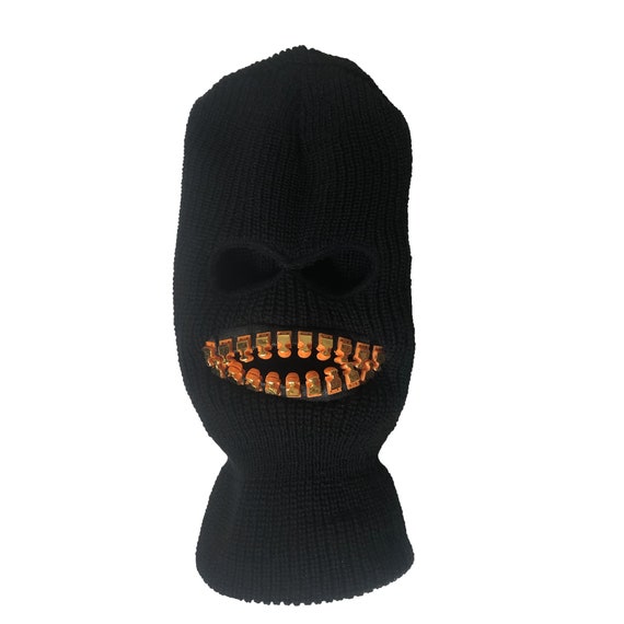 ZEF2DEATH Black Ski Mask With Gold Teeth Zipper Mouth