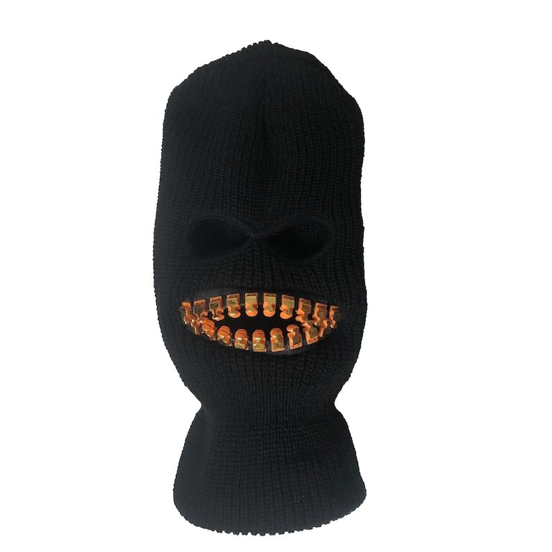 ZEF2DEATH black ski mask with gold teeth zipper mouth zefstyle Etsy