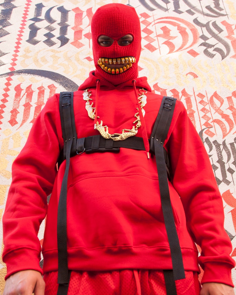 ZEF2DEATH red ski mask with gold teeth zipper mouth zefstyle Etsy