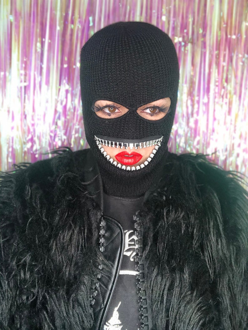 ZEF2DEATH Ski mask w small silver shiny teeth streetwear made in LA 