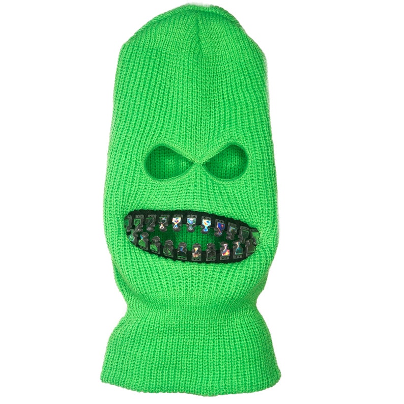 ZEF2DEATH Ski Mask With Oversized Holographic Silver Zipper Etsy