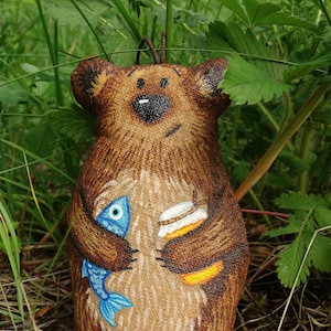 Bear stuffed animal - Woodland canvas toy - Hanging decoration