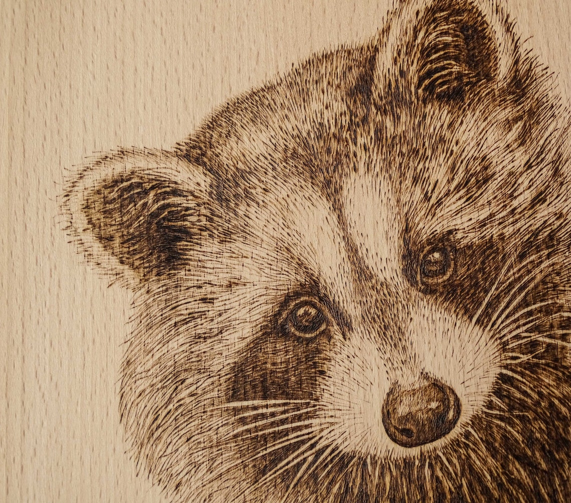 Pyrography Art Beech Cutting Board Raccoon Drawing Etsy