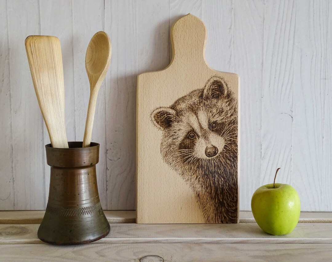 Pyrography Art Beech Cutting Board Raccoon Drawing Etsy