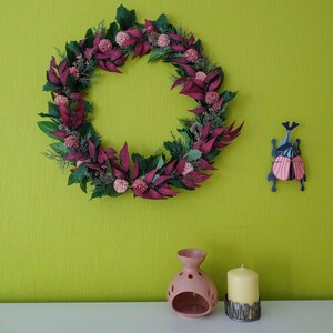 Floral Wreath: Faux Greenery & Pink Silk Flowers - Year-Round Decor