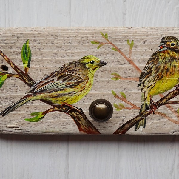 Porte-clés en bois flotté - Porte-clés Yellowhammer - Art mural oiseau