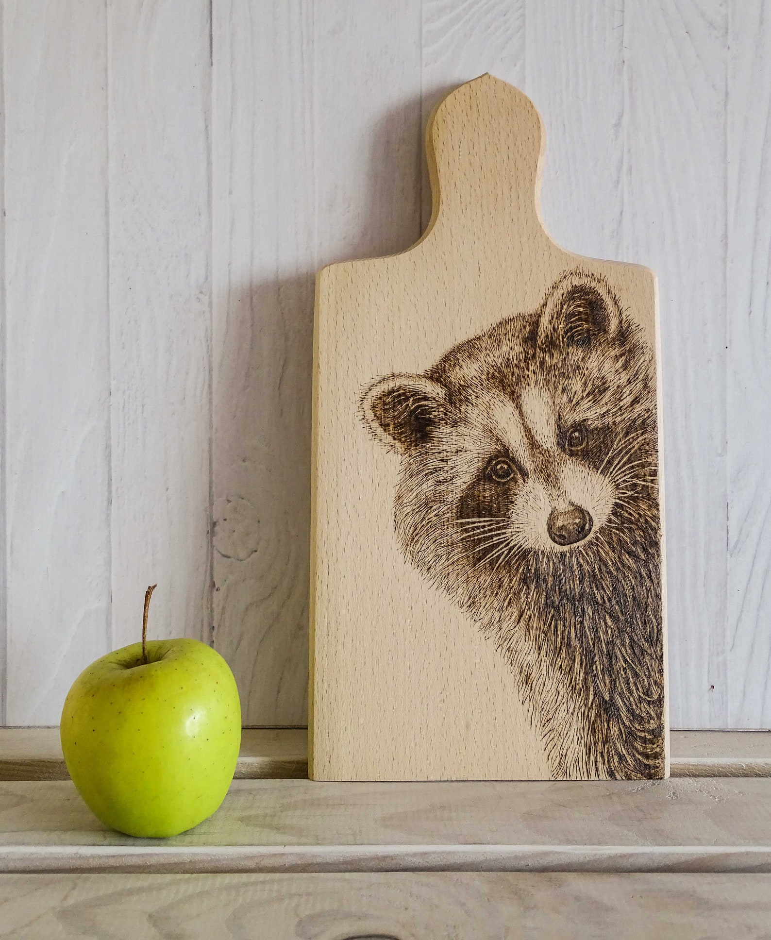 Pyrography Art Beech Cutting Board Raccoon Drawing Etsy