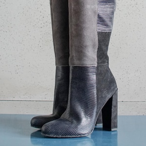 EUR40 US9 SIMPLE vintage patchwork overknee boots