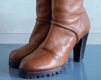 EUR39 US8.5 vintage Buffalo high heel low platform brown boots 6UK