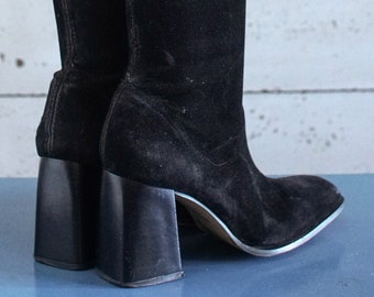 EUR37 US6.5 NO FUN Botas negras con diseño cuadrado de bruja Y2K UK4