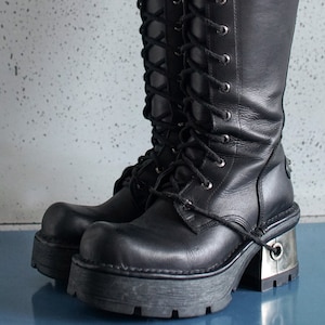 EUR40 US9 New Rock platform boots laces Gothic metal heel chunky boots cosplay boots