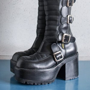 EUR38 US7.5 unique BUFFALO buckle silver zipper platform boots y2k Grunge Steampunk chunky platform gothic cyber Witch Wednesday Spice Girls