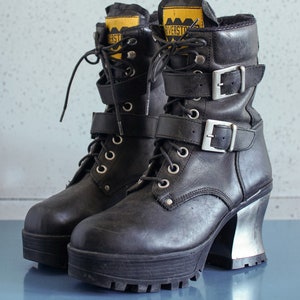 EUR39 US8.5 RIVERSTONE 90s high platform boots y2k true vintage leather 6UK