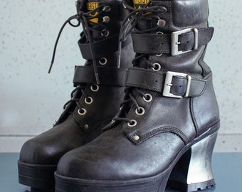 EUR39 US8.5 RIVERSTONE 90s high platform boots y2k true vintage leather 6UK