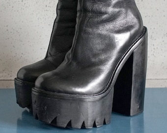 EUR41 US10 JC 90s monsterhigh platform boots y2k true vintage leather Witch Wednesday