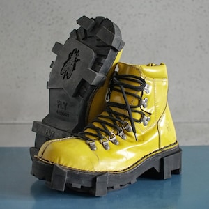 RESERVED/// FLY London unique Yellow/Black Rave Techno low platform boots 90s chunky shoes 41
