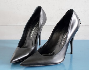 EUR39 US8.5 Andrea CANCELLIERI vintage black original classy high heels 6UK
