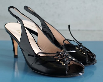 Sandalias de tacón alto de diseño vintage ESCADA EUR37 US6.5 UK4
