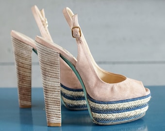 EUR36 US6 Mi Piace vintage designer high heel platform slingbacks 3.5UK
