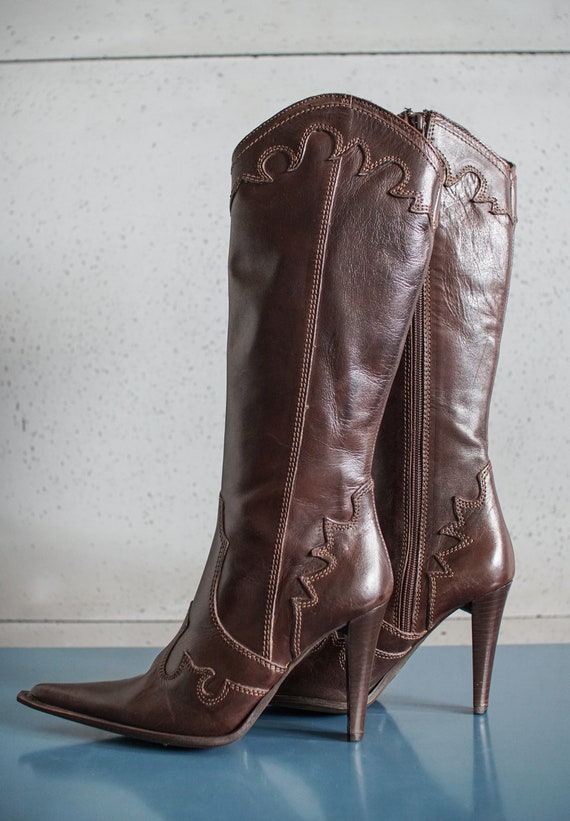 cowgirl pointy toed PM ITALY brown western boots … - image 4