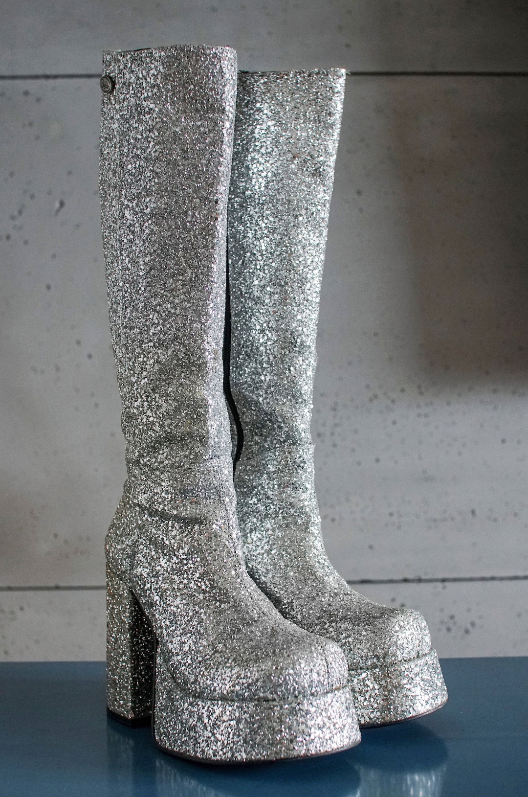 BUFFALO T 24400 CULT Silver Glitter Ultra Rare Platform Boots 90 s