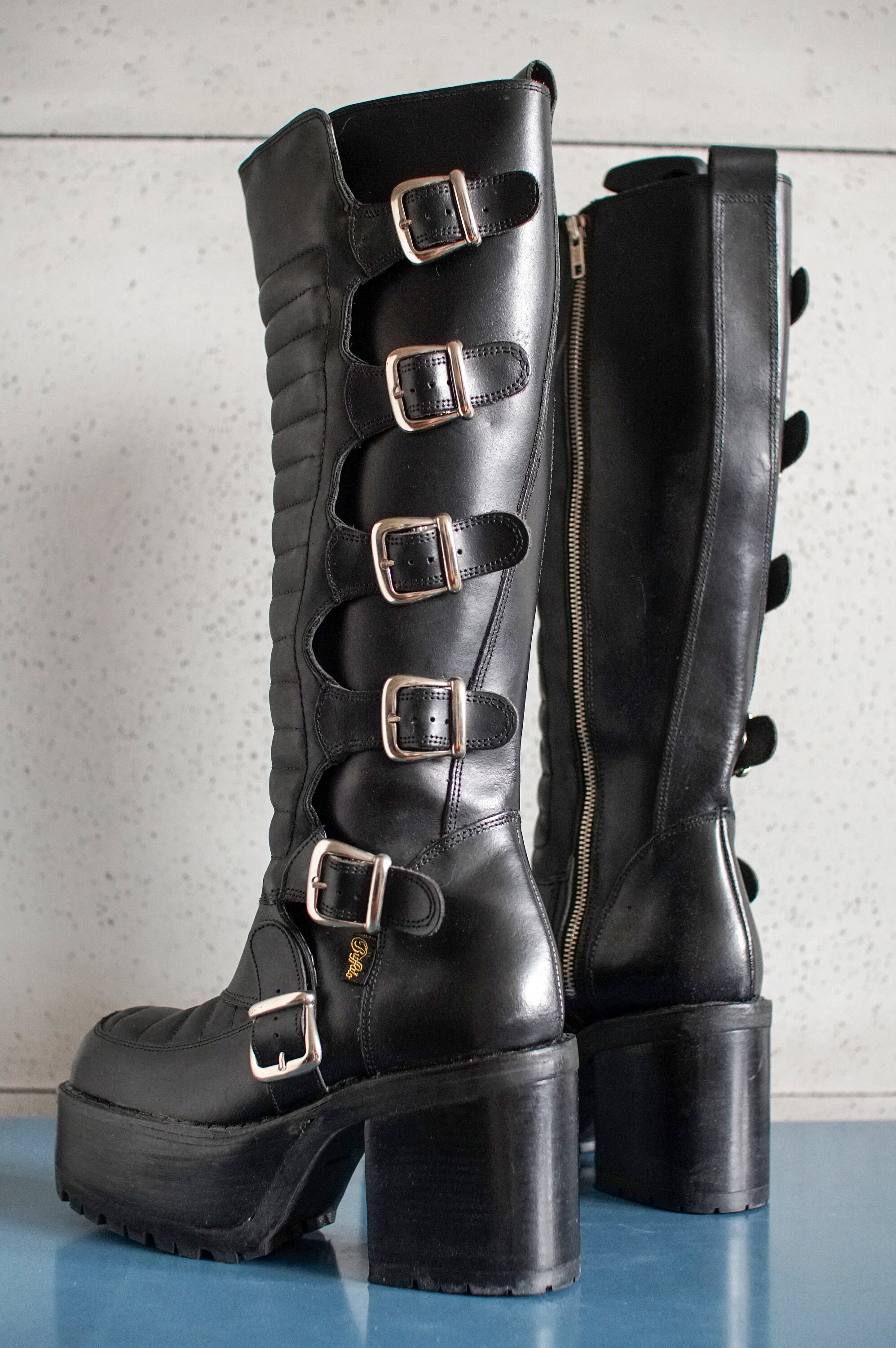 EUR38 US7.5 Unique BUFFALO Buckle Silver Zipper Platform