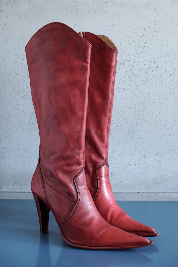 Cult red cowgirl pointy toed PM ITALY western cow… - image 5