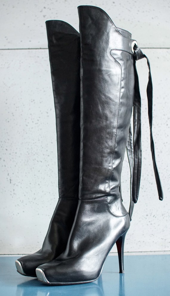 Vintage overknee metal tip high heel platform boot