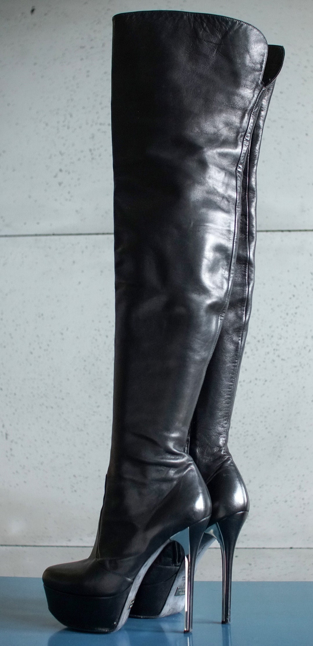 Andrea CANCELLIERI Vintage Y2k Black Original Platform Thigh Boots ...