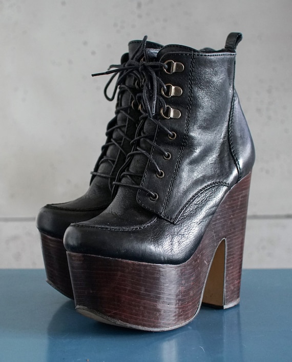 Topshop Vintage Platform Booties Wooden Wedge Clogs 37