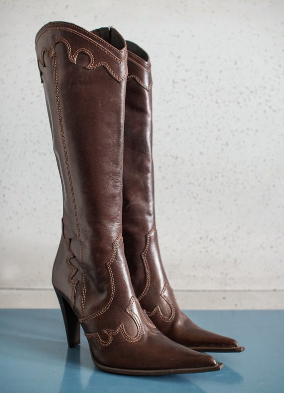 cowgirl pointy toed PM ITALY brown western boots … - image 5