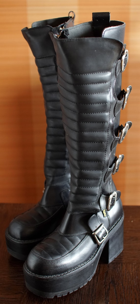 unique BUFFALO buckle silver zipper platform boot… - image 4