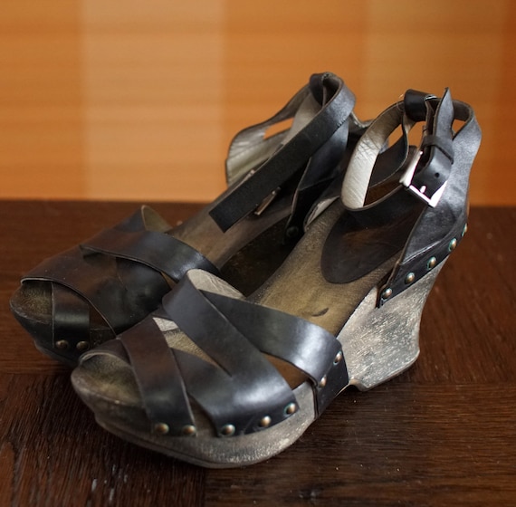 IXOS vintage designer platform sandals wooden clo… - image 3