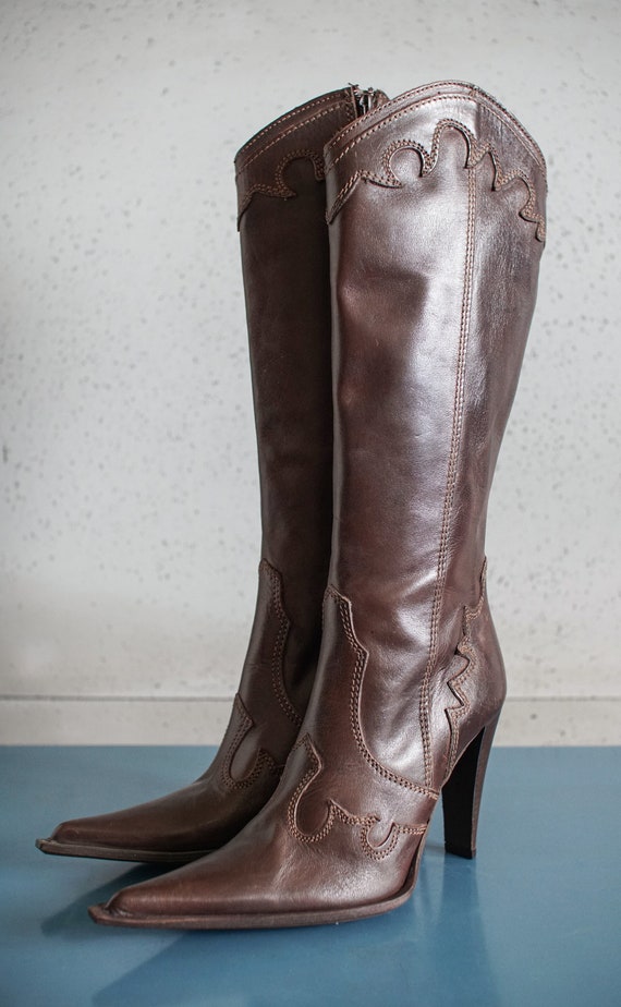cowgirl pointy toed PM ITALY brown western boots … - image 1