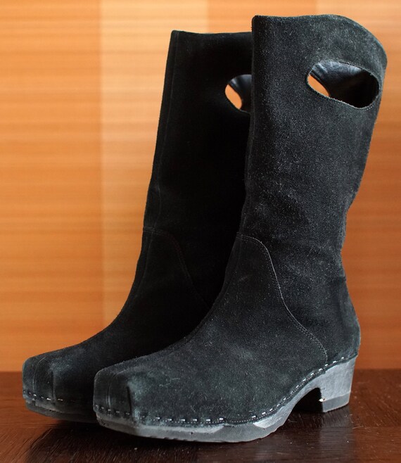 Black suede real vintage 90's Platform Boots Clogs