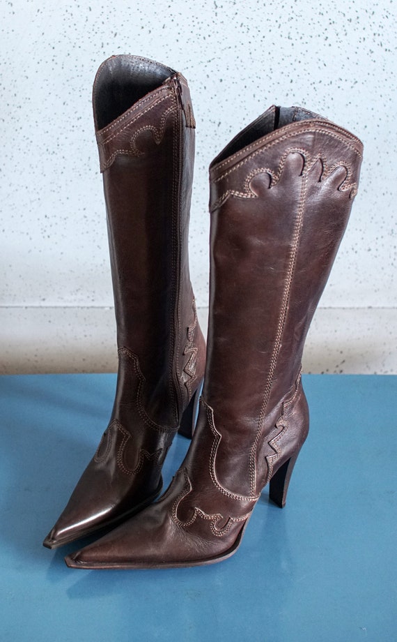 cowgirl pointy toed PM ITALY brown western boots … - image 9