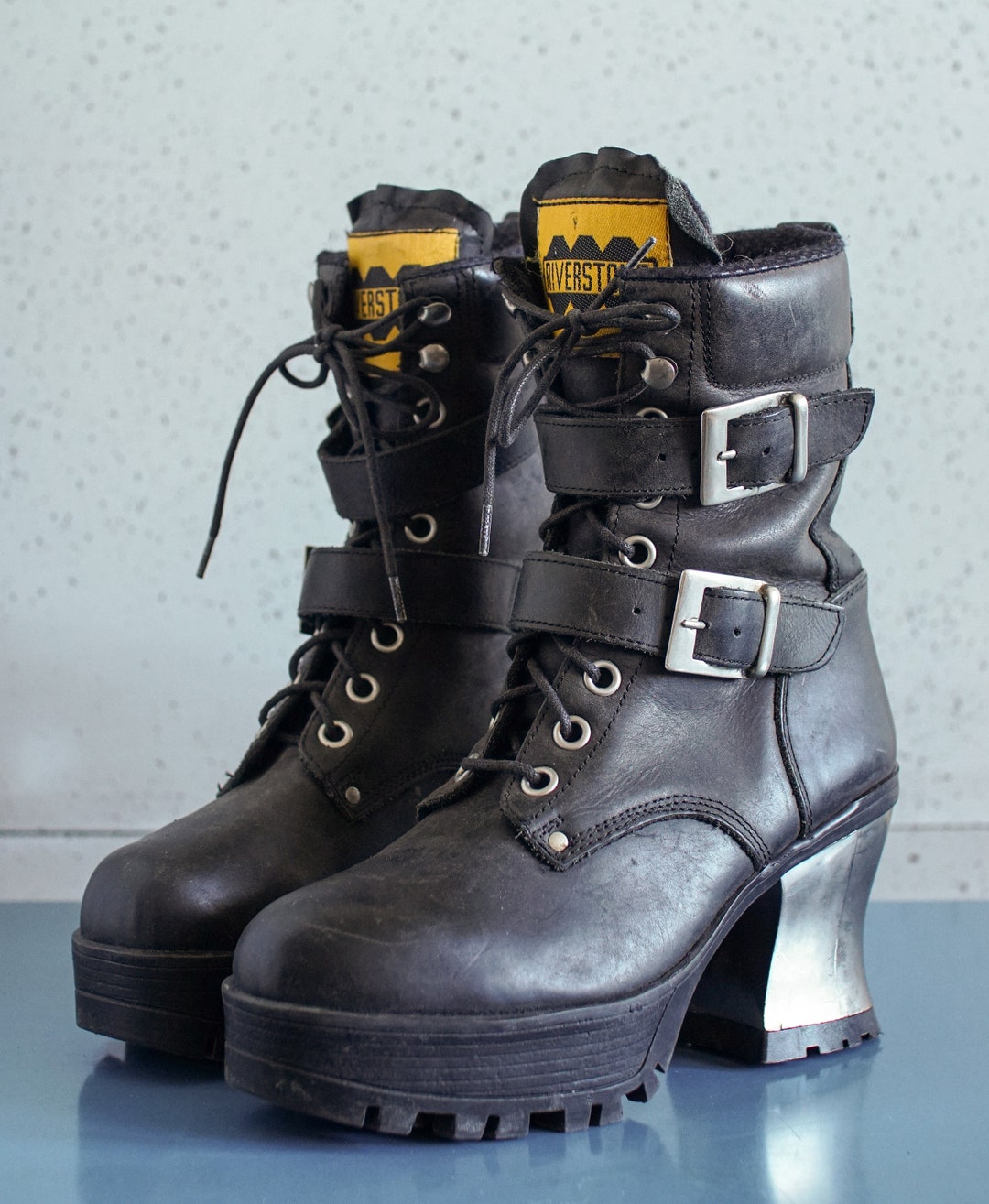 EUR39 US8.5 RIVERSTONE 90s High Platform Boots Y2k True Vintage