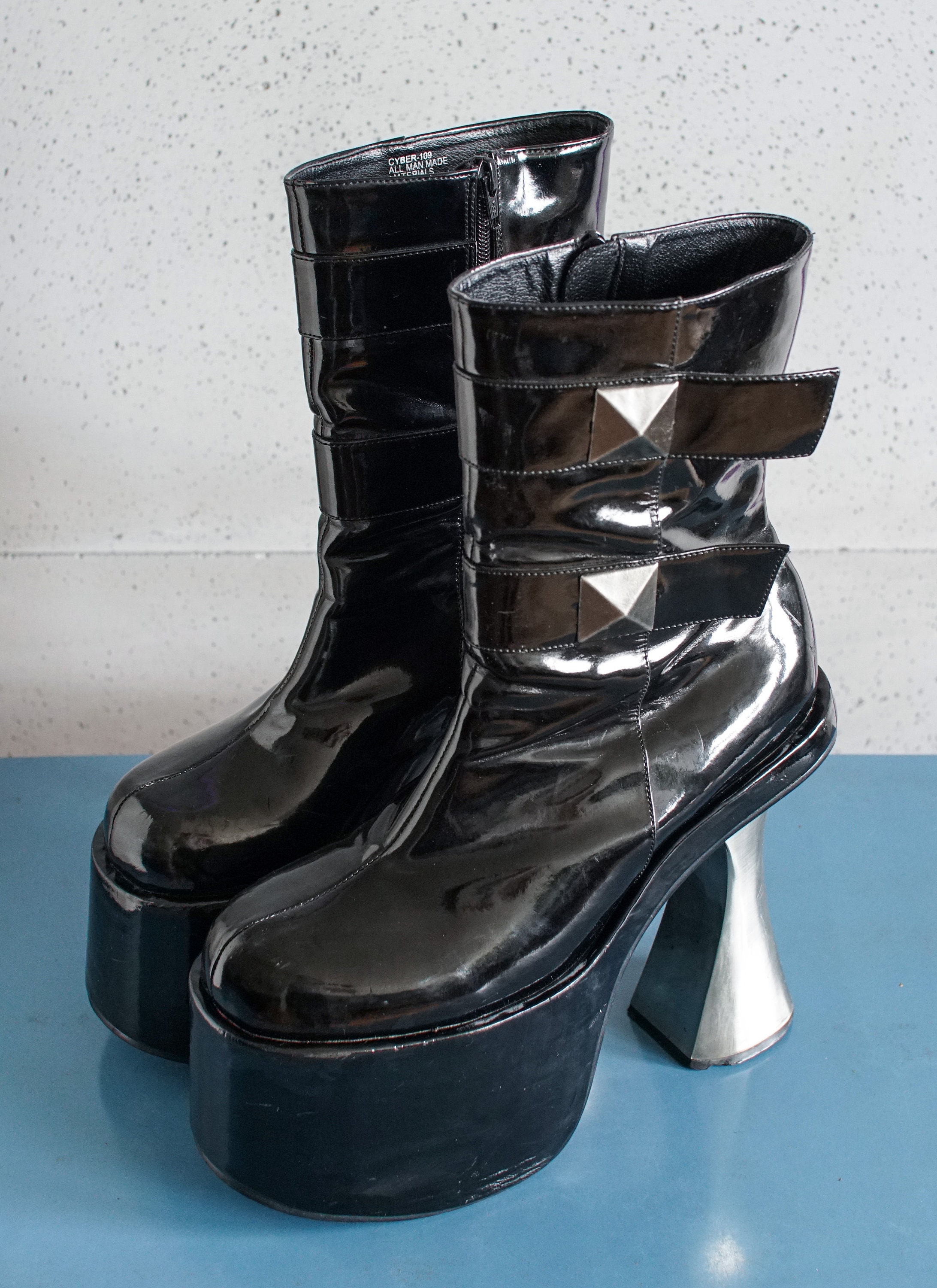 DEMONIA Vintage Monster Witchy High Platform Boots Metal Heels Club Kid Rave Techno 90s Chunky 42.5 Etsy