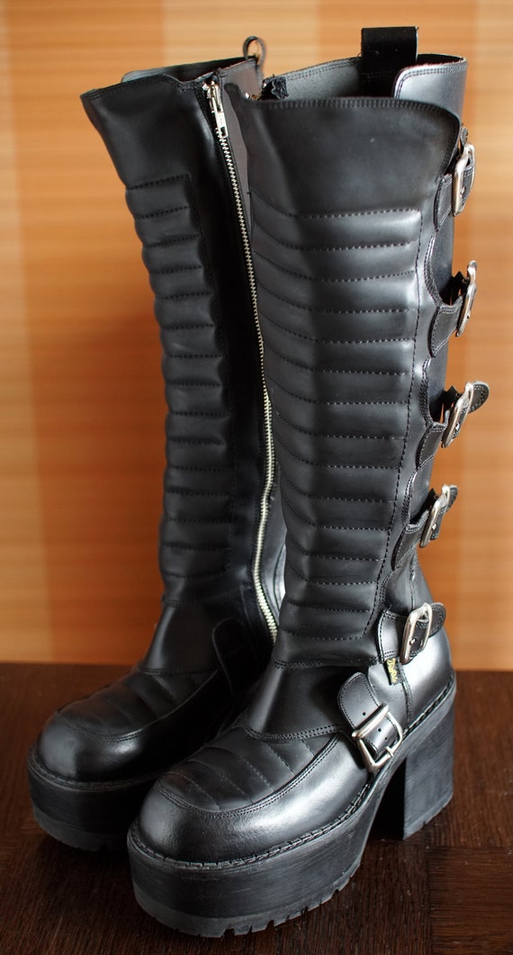 unique BUFFALO buckle silver zipper platform boot… - image 9