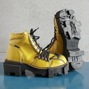EUR37 US6.5 FLY London unique Yellow/Black Rave Techno low platform boots 90s chunky shoes