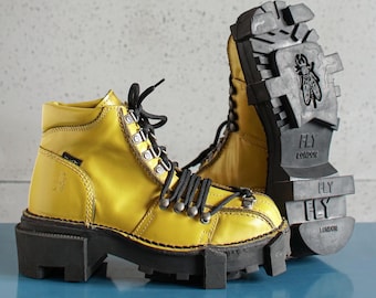 1990's Vintage Swear London Blue Leather Lace-up Platform Boots US