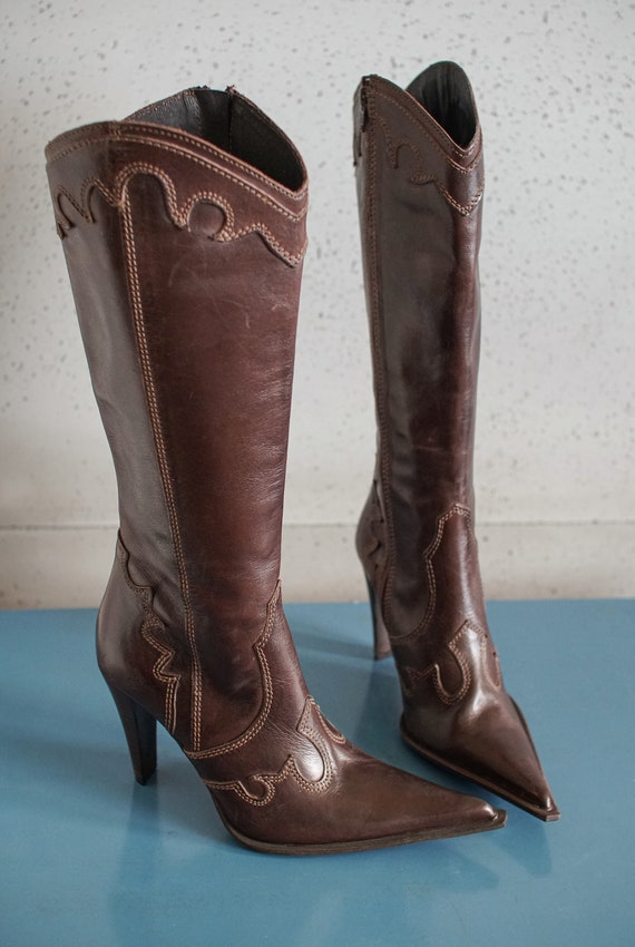 cowgirl pointy toed PM ITALY brown western boots … - image 3