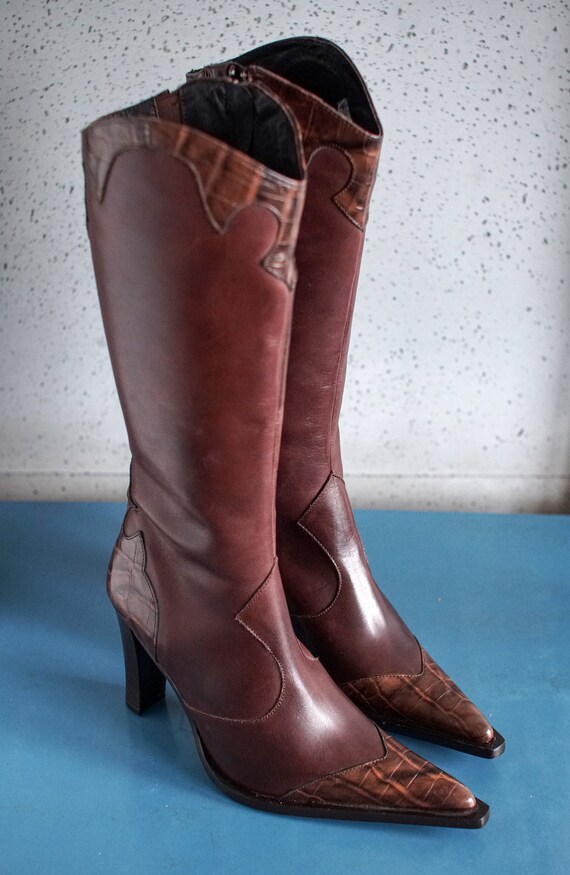 EUR37 US6.5 NEW cowgirl pointy toed VINTAGE brown wes… - Gem