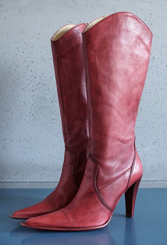 Cult red cowgirl pointy toed PM ITALY western cow… - image 1