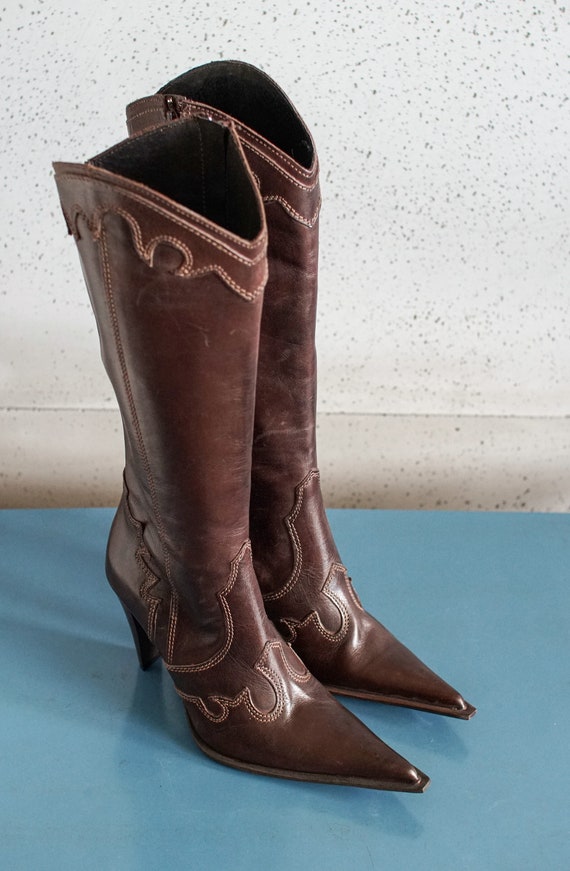 cowgirl pointy toed PM ITALY brown western boots … - image 6