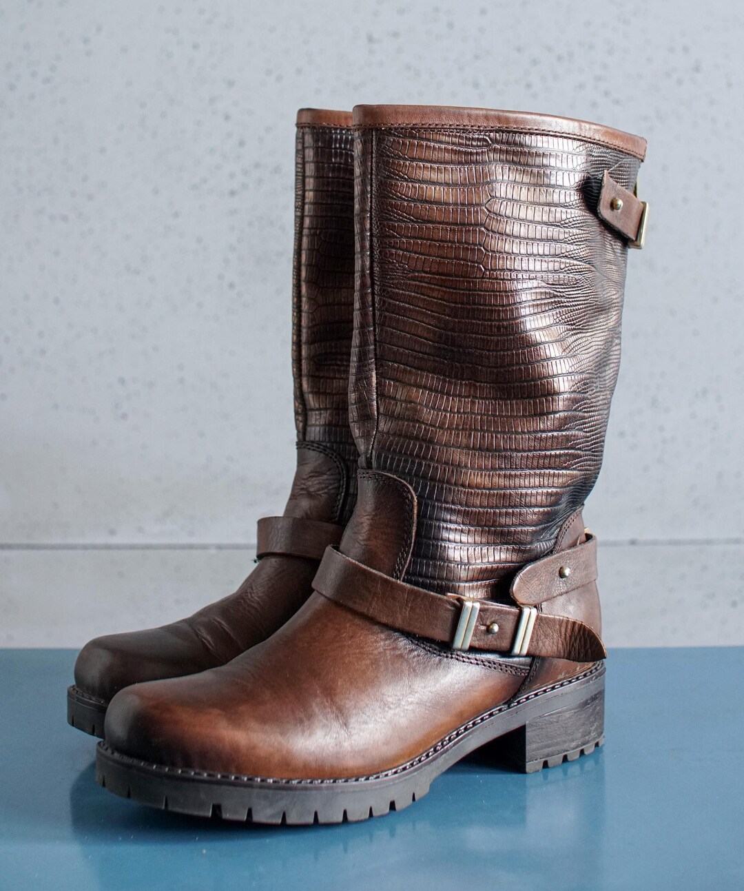 EUR38 US7.5 Vintage Brown Buckle Boots - Etsy